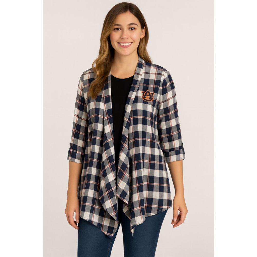 UGAPPAREL Auburn Plaid Cardigan Women's Large Navy Blue